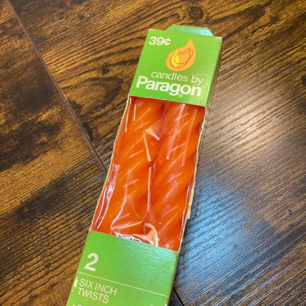 Vintage Paragon Fire Orange 6 Inch Twist Taper Candles 2 Pack M606-8 Retro Decor